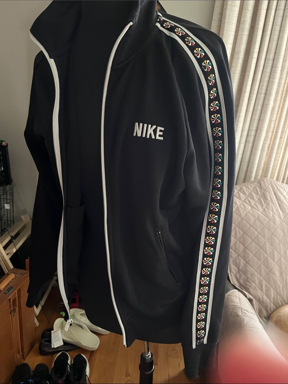 Nike Black Full‑Zip Track Jacket with Pinwheel Sleeve Tape